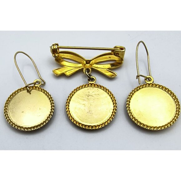 Vintage American Legion Auxiliary Pin & Earrings Set Gold-Tone Bow & Star Medall - Picture 2 of 4